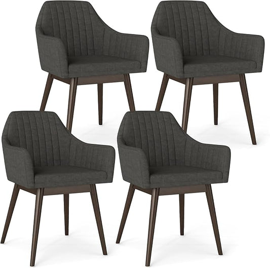Giantex Upholstered Dining Chairs Set of 4, Mid Century Kitchen Chairs with Solid Wood Legs, Wrap-Around Backrest, Modern Accent Armchair for Living Room, Dining Room, Bedroom, Dark Grey