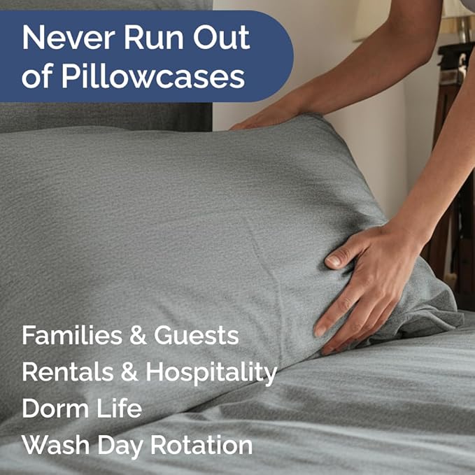 Queen Pillow Cases Set of 8 - Ultra Soft Hotel Quality Pillowcase Covers - Comfy & Wrinkle Free - Shrink, Stain and Fade Resistant - Machine Washable Pillow Protectors - 8 Piece Set - Heathered Grey