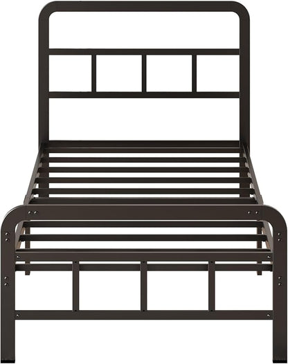 12 Inch Twin Bed Frames with Headboard and Footboard, No Box Spring Needed, Heavy Duty Metal Mattress Foundation, Noise Free, Easy Assembly, Black