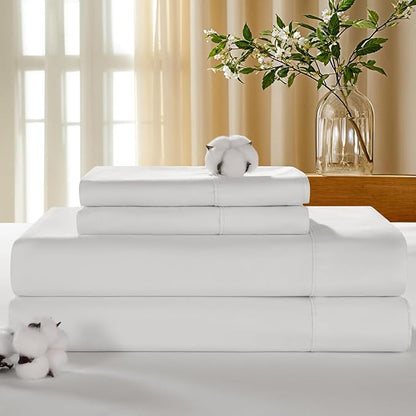 LBRO2M 100% Cotton Sheets Set Deep Pocket 19", 1000 Thread Count King Size 4 Piece Bed Sheet Sets Soft Comfortable Bedding All Season (King, White)