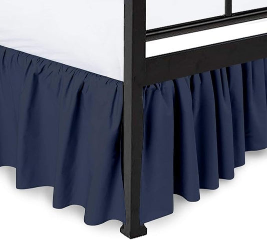 Ruffled Bed Skirt with Split Corners, Navy Blue, King 18 Inch Drop Bedskirt, Hotel Quality Brushed Microfiber Wrinkle Free Dust Ruffle Bed Skirt King Size