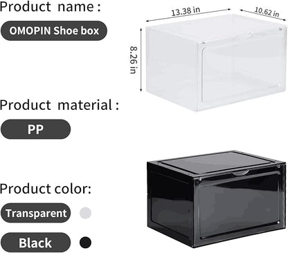 8 PACK XL Shoe Storage Box,Drop Side Sneaker Display Case,Shoe Boxes Clear Plastic Stackable 13.4”x 10.6”x 8.3” Fit up to US 13 (Clear 8Pack)