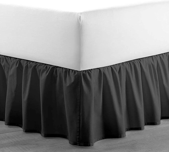 Dark Grey Solid Ruffled Bed Skirt Twin-30 Inch Drop Split Corner, Microfiber Bedskirt with Platform Three Sided Coverage