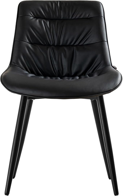 Kidol & Shellder Dining Chairs Set of 2, Modern Upholstered PU Leather Kitchen Side Chairs with Comfortable Back - Mid-Century Armless Chair for Dining Living Room Bedrooms, with Metal Legs (Black)