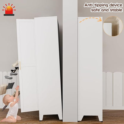 75" Metal Kitchen Pantry Cabinet,White Storage Cabinet with Doors and 5 Adjustable Shelves, Cabinet with 2 Metal Handles,Tall Cabinet for Livingroom,Pantry, Bathroom,Kitchen