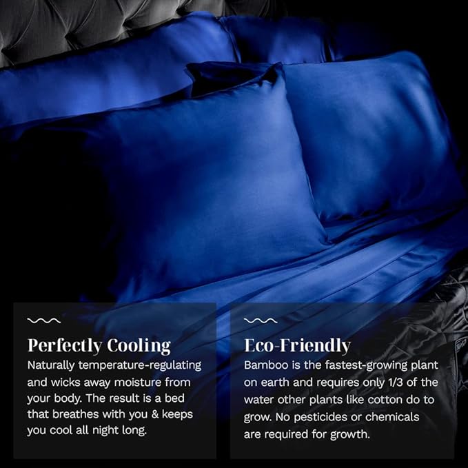 LUXOME Luxury Sheet Set | 100% Rayon (Viscose) from Bamboo | King Size - Sapphire | Deep Pockets | 4-Piece Set (Fitted, Flat, 2 Pillowcases)