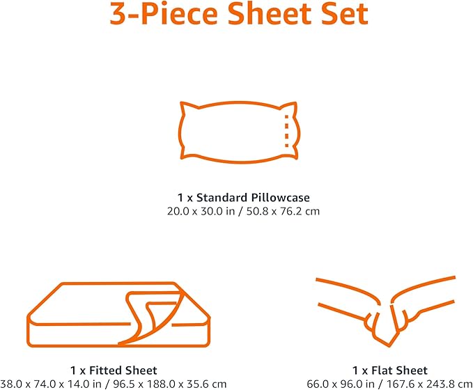 Amazon Basics Lightweight Super Soft Easy Care Wrinkle Free Microfiber 3 Piece Bed Sheet Set with 14-Inch Deep Pockets, Twin, Black, Solid, Kids, Men & Women Bedding (Pack of 4)