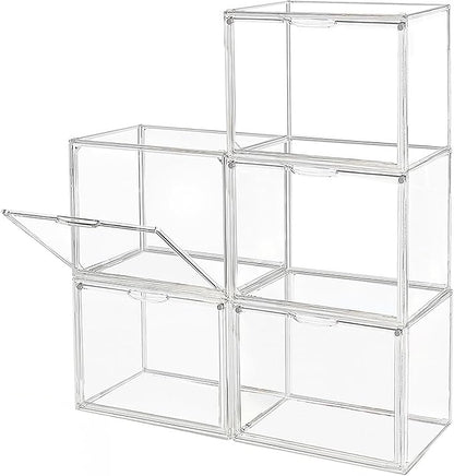 Clear Stackable Plastic Storage Bins with Magnetic Lid, Dustproof Book & Cosmetic Display Cases, Large Figures Collectibles Showcase, Shoe Box, Protection Organizer (L, Count, 5)