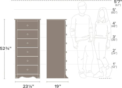 Prepac Sonoma 6 Drawer Dresser for Bedroom, Tall Chest of Drawers, Bedroom Furniture, Clothes Storage and Organizer, 19" D x 23.25" W x 52.75" H, Black