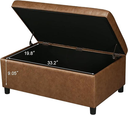 Joveco Rectangular Lift Top Storage Ottoman Bench, Faux Leather Storage Bench for Living Room Entryway Bedroom, Ochre Yellow