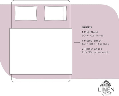 Linen Home 100% Cotton Percale Sheets Queen Size,Mauve Lavender, Deep Pocket, 4 Pieces Set - 1 Flat, 1 Deep Pocket Fitted Sheet and 2 Pillowcases, Crisp Cool and Strong Bed Linen