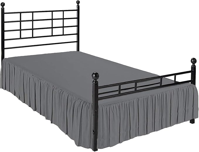 Ruffled Bed Skirt with Split Corners, Dark Grey, Full 12 Inch Drop Bedskirt, Hotel Quality Brushed Microfiber Wrinkle Free Dust Ruffle Bed Skirt Full Size