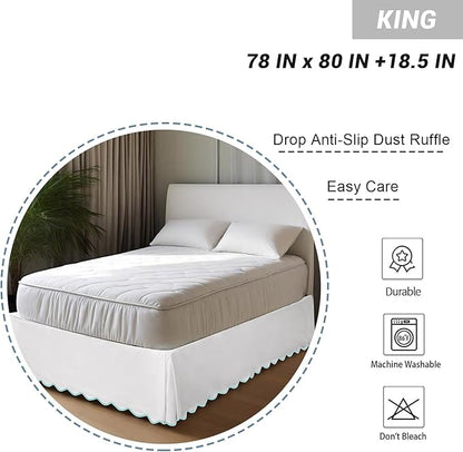 HIG King Bed Skirt - Easy Fit Scallop Edge Pleated Bedskirts with Spilt Coner, 18 Inch Drop Anti-Slip Dust Ruffle, Thick Fabric for Enhanced Privacy, Pre-Washed for Long-Lasting Use, Machine Washable
