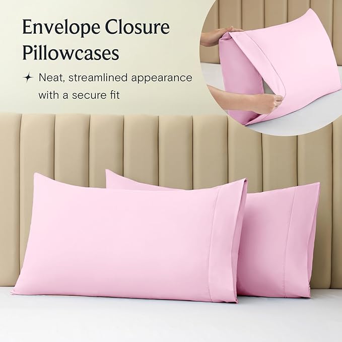 LuxClub 3 PC Twin XL Sheet Set, Deep Pockets Wrinkle Free Cooling Bed Sheets Hotel Bedding for Women, Men, Kids & Teens, Includes 1 Fitted Sheet, 1 Flat Sheet and 1 Pillowcase-Silky Soft Powder Pink