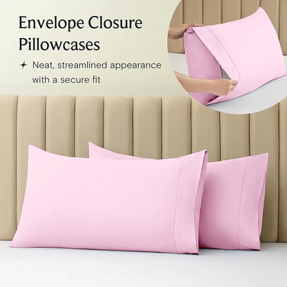 LuxClub 3 PC Twin XL Sheet Set, Deep Pockets Wrinkle Free Cooling Bed Sheets Hotel Bedding for Women, Men, Kids & Teens, Includes 1 Fitted Sheet, 1 Flat Sheet and 1 Pillowcase-Silky Soft Powder Pink