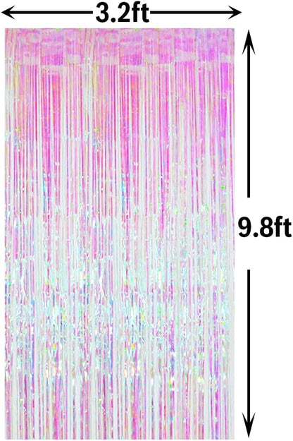 GOER 3.2 ft x 9.8 ft Metallic Tinsel Foil Fringe Curtains Party Photo Backdrop Party Streamers for Birthday,Graduation,New Year Eve Decorations Wedding Decor (4 Packs,Multicolor)