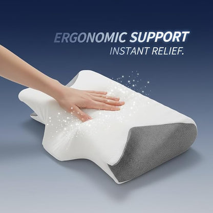 Ergonomic Memory Foam Neck Pillow for Cervical Pain Relief - Orthopedic Contour Support for Back Side & Stomach Sleepers