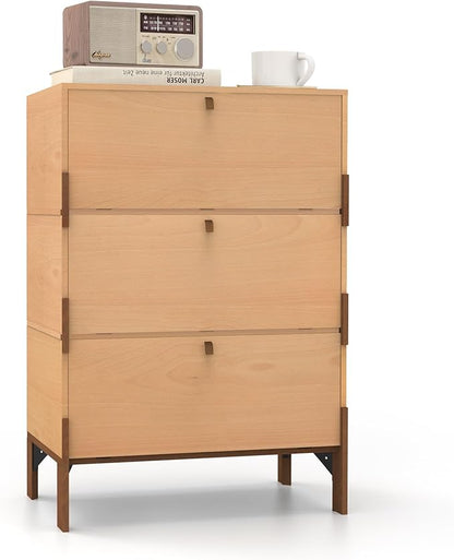 Stackable 3 Drawers Dresser, Customizable Chest of Drawers for Bedroom, Living Room, Hallway, Entryway, Easy Assembly Wood Furnitures Cabinet, 24 inch Width Beech Color