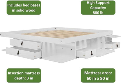 memomad Bali Storage Platform Bed with Drawers (Queen Size, Off White)