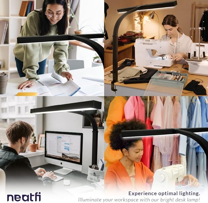 Neatfi 3000 Lumens Flex LED Desk Lamp with Clamp, Dimmable, 5 Adjustable Brightness Levels & 5 Light Modes, Memory Function, Eye-Caring & Flexible Lamp for Home & Office (28 Inches, Black)