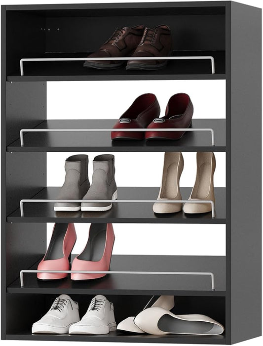 Shoe Shelf Short Tower Closet Unit, Modular Closet System, Wood Closet System Organizer with Storage for Walk In Closets, Clothing Rack for Hanging Clothes, Bedroom, Black, 25.5"W