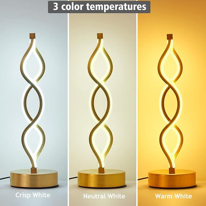 NUÜR Gold Infinity Spiral LED Table Lamp, Lamps for Bedrooms Dimmable Metallic Bedside Lamp with Touch Controller, 3 Colour Temperature, 15.8 Inch Height for Living Room