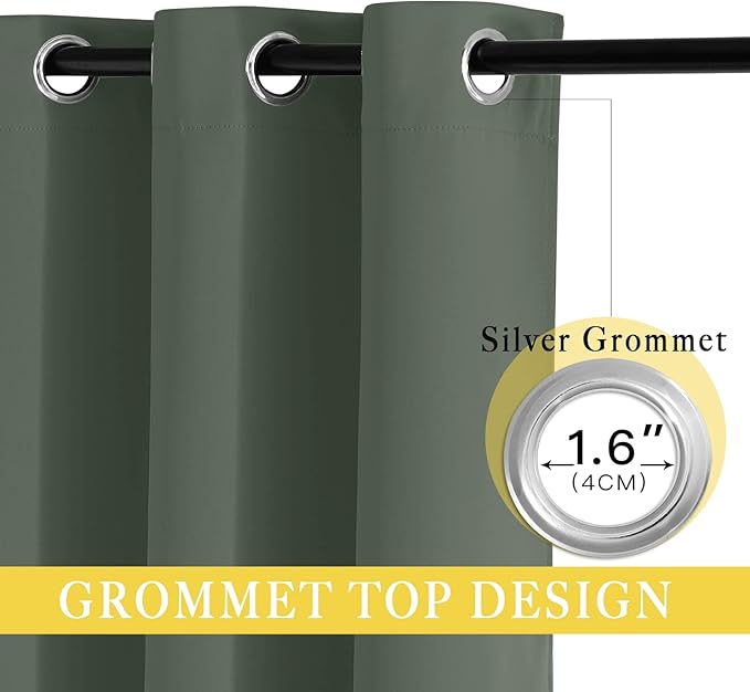 NICETOWN Blackout Curtain for Living Room 90 inch Long - Grommet Thermal Insulated Room Darkening Sound Proof Curtain for Bedroom, 1 Panel, Dark Mallard, W52 x L90