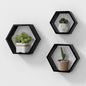 AHDECOR Wall Mounted Hexagon Floating Shelves, Wooden Wall Organizer Hanging Shelf for Home Decor, Set of 3, Black