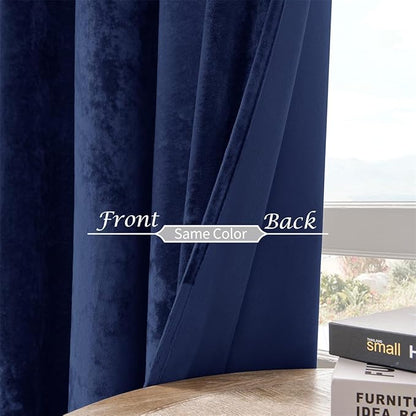 SMILETIME Navy Blue Crushed Velvet Curtains 52x84 inch Luxurious Thermal Insulated Soundproof Drapes for Living Room Bedroom Office Soft and Durable Light-Filtering Window Treatments, 2 Panels