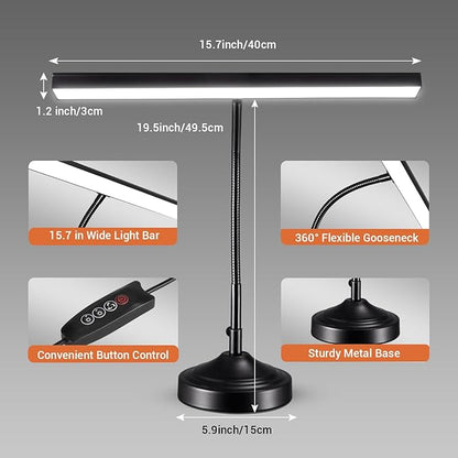 Piano Light, LED Piano Lamp for Upright/Digital/Grand Pianos, Flexible Gooseneck Music Stand Light with 3 Color Modes×10 Brightness, Desk Lamp for Home Office, Black, 10W, 1000LM (with Base)