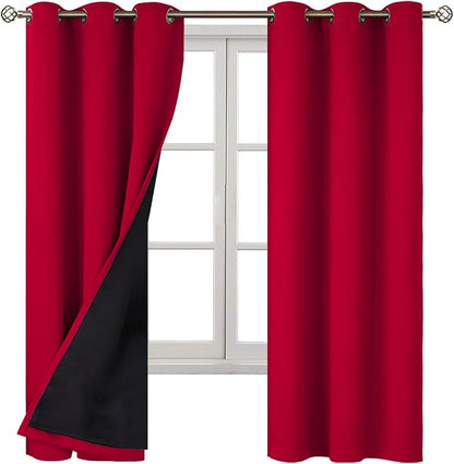 BGment Christmas 100% Blackout Curtains Thermal Insulated with Liner for Living Room Decoration - Grommet Double Layer Energy Saving Bedroom Curtain Drapes (42 x 63 Inches, Red, 2 Panels)