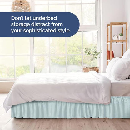 Wrap Around Dust Ruffle Bed Skirt - Ice Blue - for Full Size Beds w/ 15 Inch Drop - Easy Fit Elastic Strap - Adjustable Pleated Bedskirt w/Brushed Fabric - Wrinkle Free - for Women, Men, Kids & Teens