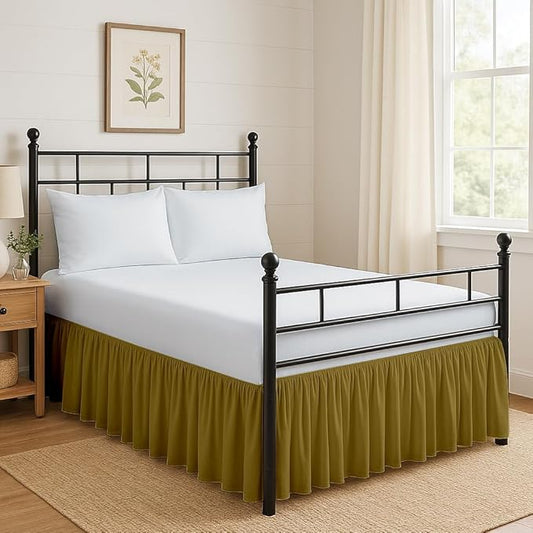 Ruffled Bed Skirt Split Corners with Platform, Tailored Fit Hotel Quality Wrinkle Free Ultra-Soft Microfiber Dust Ruffle, Upto 21 Inch Drop, Queen, Taupe
