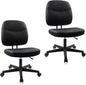 CLATINA Armless Home Office Chair, Small PU Leather Ergonomic Low Back Desk Chair with Lumbar Support and Wheels, Adjustable Height 360° Swivel Rolling Computer Task Chair, Black, 2 Pack