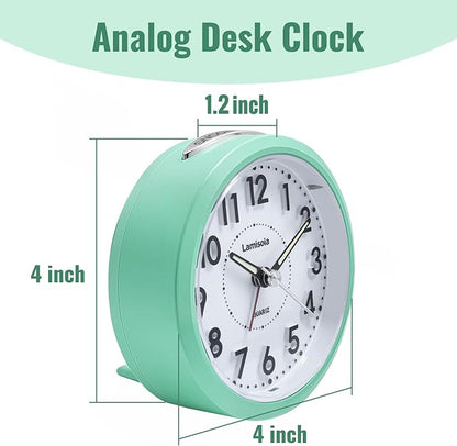 4 Inch Analog Battery Alarm Clock for Seniors, Small Desk Bedside Nightstand Vintage Clock, Alarm Clocks for Bedrooms Bathroom Kithchen Home Office Decor, Large Display for Elderly, Mint