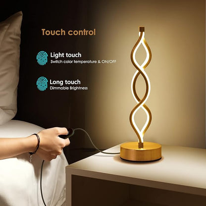 NUÜR Gold Infinity Spiral LED Table Lamp, Lamps for Bedrooms Dimmable Metallic Bedside Lamp with Touch Controller, 3 Colour Temperature, 15.8 Inch Height for Living Room
