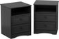 Set of 2 Large Night Stand with Drawers, 17.7" W Nightstand with 2 Drawers, Accent Bed Side Table and End Table with Large Open Storage for Bedroom, Living Room,Black