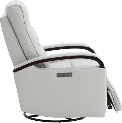 CHITA Genuine Leather Power Swivel Glider Rocker Recliner, FSC Certified Mid Century Modern Recliner Chair for Adults, Adjustable Power Headrest, for Nursery and Living Room, Creamy Grey