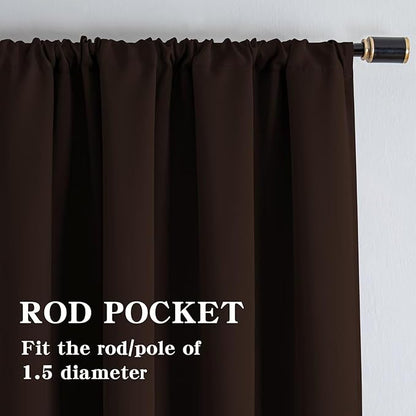 Blackout Curtains for Bedroom 1 Panel, Custom Curtains Thermal Insulated Chocolate, Rod Pocket Room Darkening Drapes for Living Room Windows Luxury Decor(Custom Size,Chocolate)