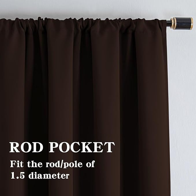 Blackout Curtains 96 Inches Long 2 Panels Set, Chocolate Curtains Thermal Insulated Room Darkening Drapes for Bedroom, Rod Pocket Light Blocking Drapes Living Room(52W × 96L, Chocolate)