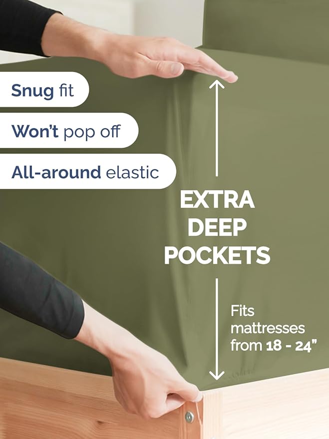 Extra Deep Twin Sheet Set - 4 Piece Breathable & Cooling Sheets - Hotel Luxury Bed Sheets Set - Easy & Secure Fit - Soft, Wrinkle Free & Comfy Sheets Set - Sage Green Sheet Set with Extra Deep Pockets