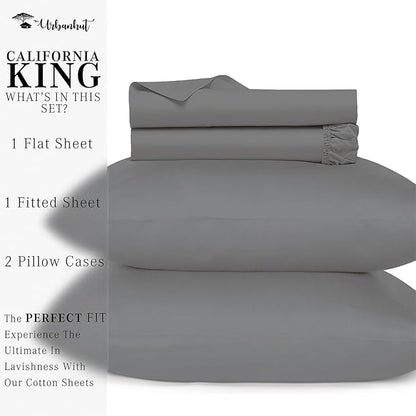 URBANHUT 800 Thread Count 100% Cotton California King Size Sheets, Luxury 4 Piece Cal King Bedsheets, Hotel Sheets Sateen Finish - Better Than Egyptian, 16" Elasticized Deep Pocket - Dark Grey
