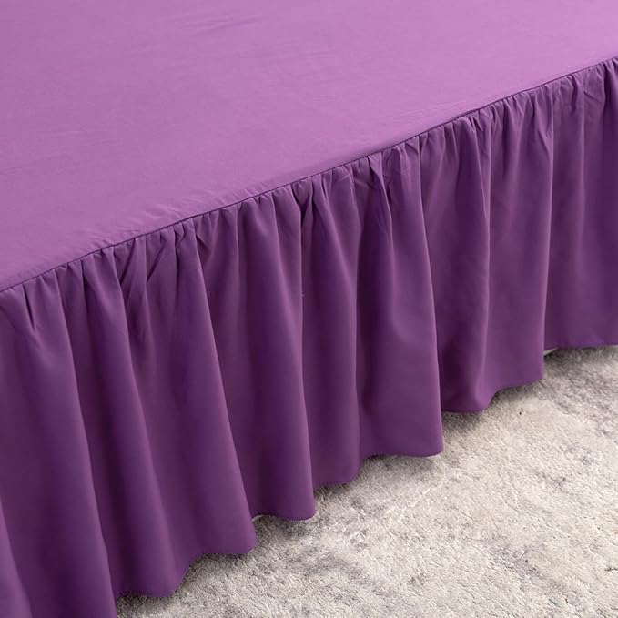Bed Skirt Full Size Ruffled Bed Skirt with Split Corners, 12 Inch Drop Dust Ruffle Bed Skirts with Platform, Grape