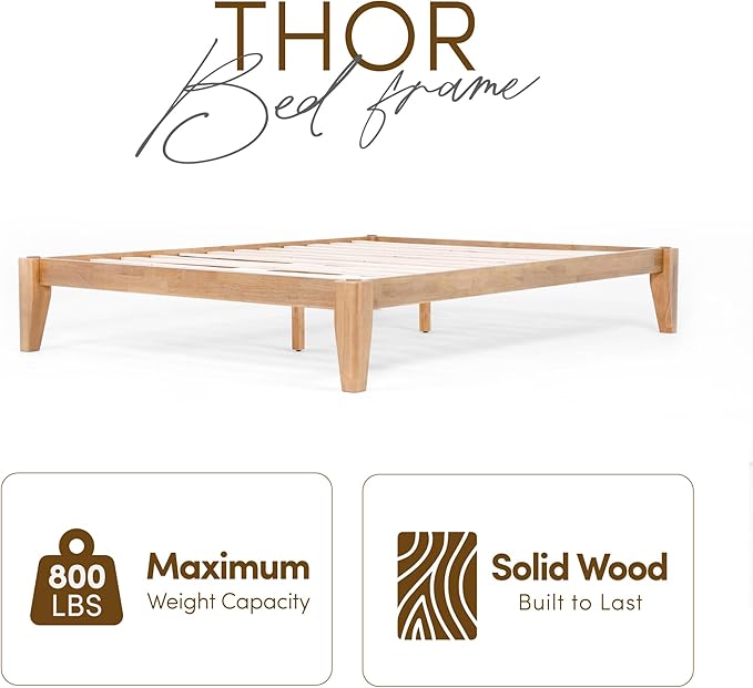 Thor Premium Solid Wood Bed Frame Full, Platform Bed, Japanese Joinery Bed Frame, Wood Slat Support, No Box Spring Needed, Easy Assembly, Minimalist & Modern Style (Light Oak)