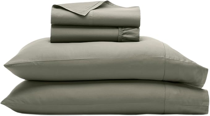 BOLL & BRANCH Signature Hemmed Sheet Set - Full, Juniper - Luxury 100% Organic Cotton - Includes 1 Flat, 1 Fitted, 2 Pillowcases - Buttery Soft