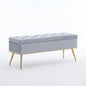 Velvet Storage Bench with Gold Legs& Nailhead Trim, 46" Wide Upholstered Modern Bedroom Bench for End of Bed, Tufted Ottoman for Entryway Living Room Dining Room (Gray, 46" Wide)