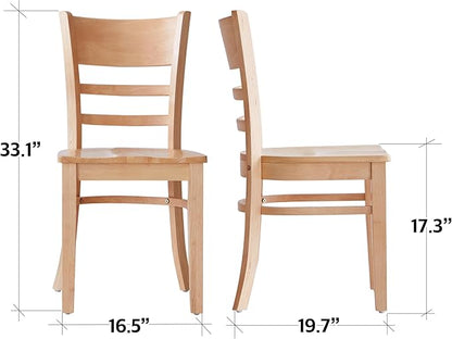 Livinia Cabin Wood Seat Dining Chairs Set of 2, Solid Malaysian Oak Wooden Ladder Back Armless Side Chairs (Natural-Oak)