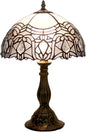 WERFACTORY Tiffany Lamp White Bent Stained Glass Bedside Table Lamp Desk Reading Light 12X12X18 Inches Decor Bedroom Living Room Home Office S508W Series