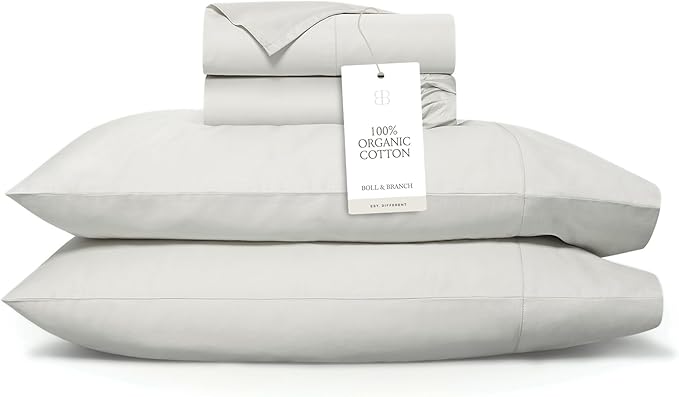 BOLL & BRANCH Signature Hemmed Sheet Set - Full, Mist - Luxury 100% Organic Cotton - Includes 1 Flat, 1 Fitted, 2 Pillowcases - Buttery Soft