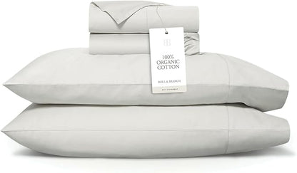 BOLL & BRANCH Signature Hemmed Sheet Set - King + Standard, Mist - Luxury 100% Organic Cotton - Includes 1 Flat, 1 Fitted, 2 Standard Size Pillowcases - Buttery Soft